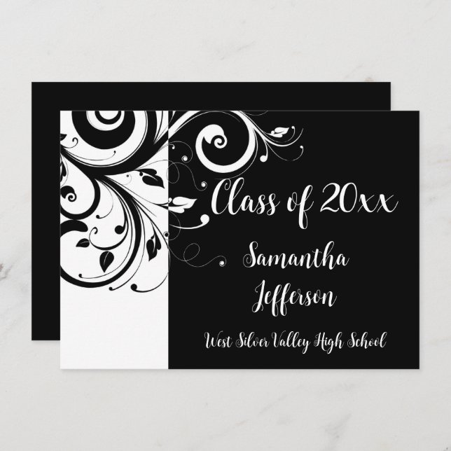 Luxury Black/White Swirl Graduation Announcement (Front/Back)
