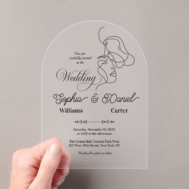 Luxury Black & White Wedding Chic Artistic Couple  Acrylic Invitations (Insitu (Handheld))