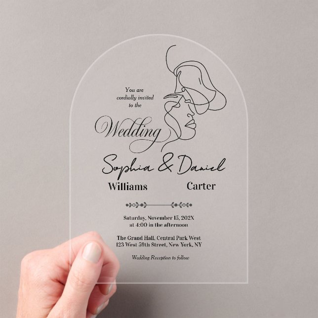 Luxury Black & White Wedding Chic Artistic Couple  Acrylic Invitations (Insitu (Handheld))