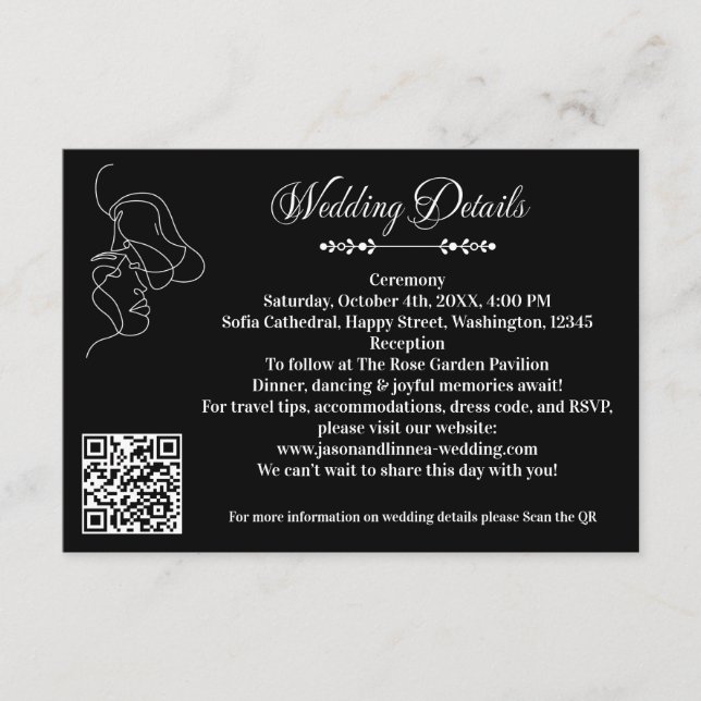 Luxury Black & White Wedding Chic Artistic Couple  Enclosure Card (Front)