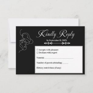 Luxury Black & White Wedding Chic Artistic Couple  RSVP Card
