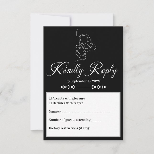 Luxury Black & White Wedding Chic Artistic Couple  RSVP Card (Front)