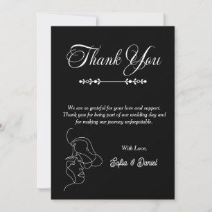 Luxury Black & White Wedding Chic Artistic Couple  Thank You Card