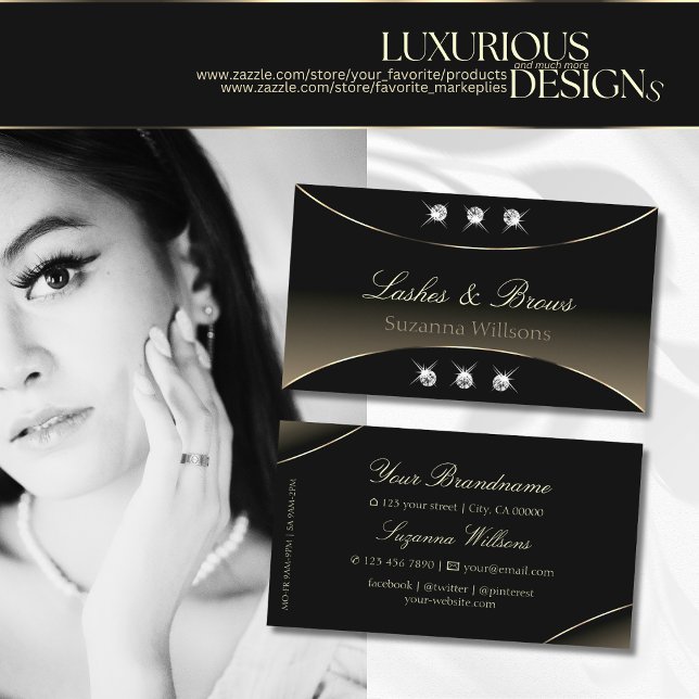 Luxury Black Whitegold Decor & Sparkling Diamonds Business Card (Creator Uploaded)
