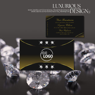 Luxury Black with Gold Decor Diamonds and Logo Business Card
