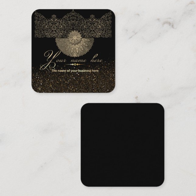 luxury black with purine and oriental decoration square business card (Front/Back)