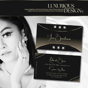 Luxury Black with Whitegold Decor Sparkle Diamonds Business Card