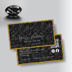 Luxury Black Zircon Gold QR Code Social Media Business Card