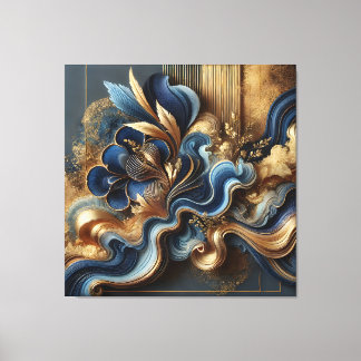Luxury Blue and Gold Abstract Canvas | Modern Wall