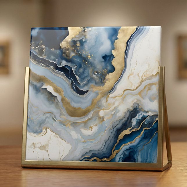 Luxury Blue and Gold Agate Geode Marble Abstract Tile (Creator Uploaded)