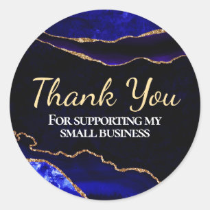 Luxury Blue and Gold Glitter Agate Business Classic Round Sticker