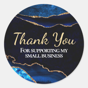 Luxury Blue and Gold Glitter Agate Business Classic Round Sticker