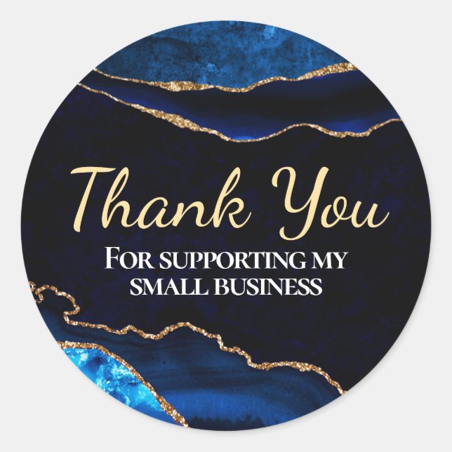 Luxury Blue and Gold Glitter Agate Business Classic Round Sticker (Front)