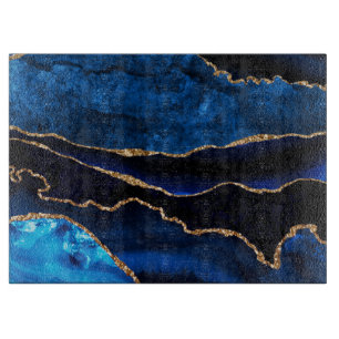 Luxury Blue and Gold Glitter Agate Cutting Board
