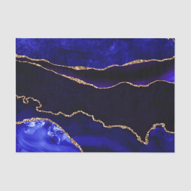 Luxury Blue and Gold Glitter Agate Happy Birthday Tissue Paper (Front)