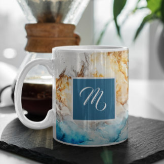 Luxury Blue And Gold Marble Custom Name Coffee Coffee Mug