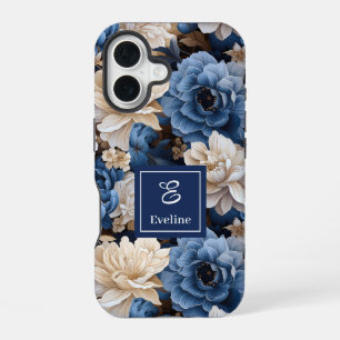 Luxury Blue and Ivory Flowers Elegant Phone Case