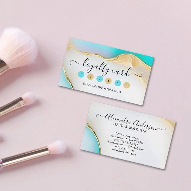 Luxury Blue and White Gold Accents Agate Marble Loyalty Card (Luxury Blue and White Gold Accents Agate Marble Loyalty Card)