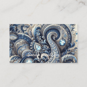 Luxury Blue and White Paisley Diamond Business Card