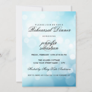 Luxury Blue Bokeh Light Chic Rehearsal Dinner Invitation