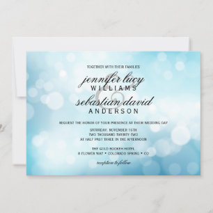 Luxury Blue Bokeh Light Chic Wedding Invitation