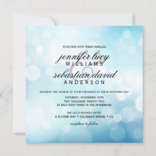 Luxury Blue Bokeh Light Chic Wedding Invitation