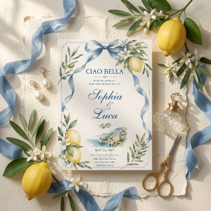 Luxury Blue Bow Italian Lemon Amalfi Coast Invitation