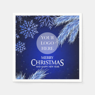 Luxury Blue Company Christmas Logo  Napkin