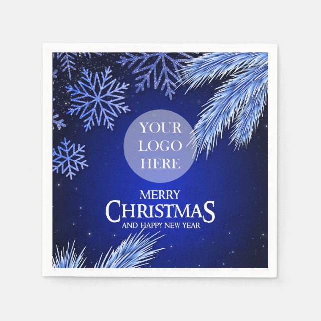 Luxury Blue Company Christmas Logo  Napkin (Front)