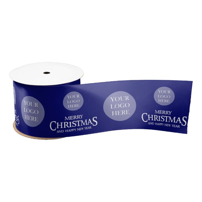 Luxury Blue Company Christmas Logo Satin Ribbon (Spool)
