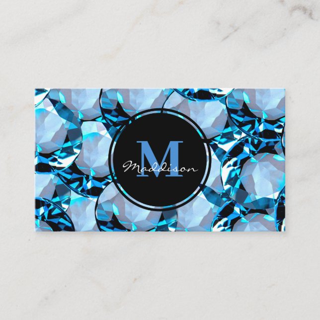 Luxury Blue Crystal Jewel Gem Design Business Card (Front)