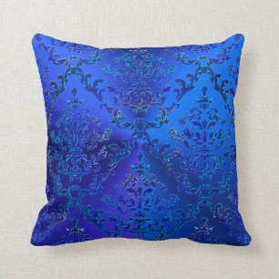 Luxury Blue Damask Elegant Throw Pillow