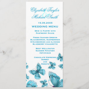 Luxury Blue Elegant Butterfly Wedding Menu