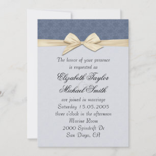 Luxury Blue Elegant Damask Ribbon Wedding Invite