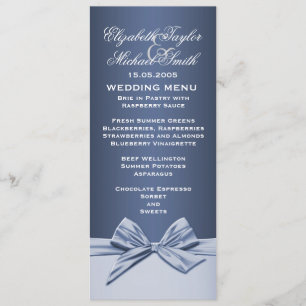 Luxury Blue Elegant Ribbon Wedding Menu