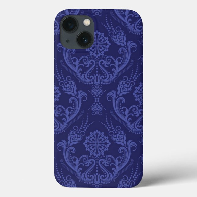 Luxury blue floral damask wallpaper Case-Mate iPhone case (Back)