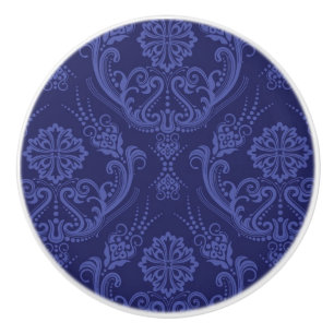 Luxury blue floral damask wallpaper ceramic knob