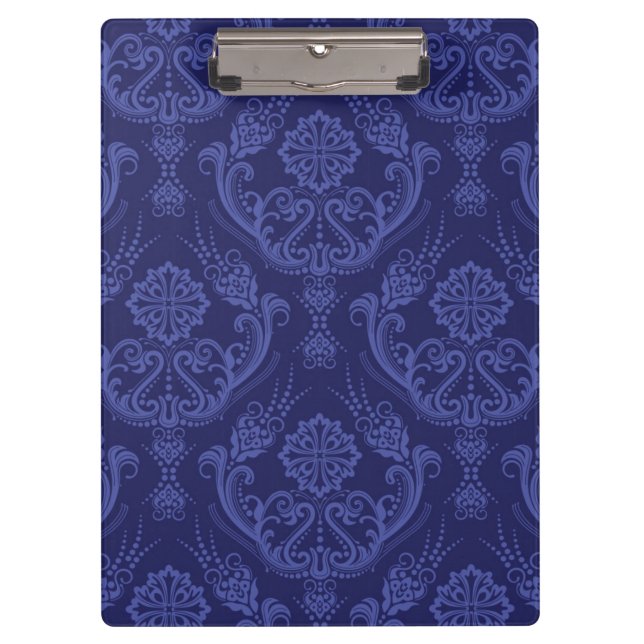 Luxury blue floral damask wallpaper clipboard (Front)