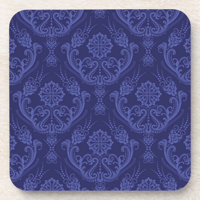 Luxury blue floral damask wallpaper coaster (Front)