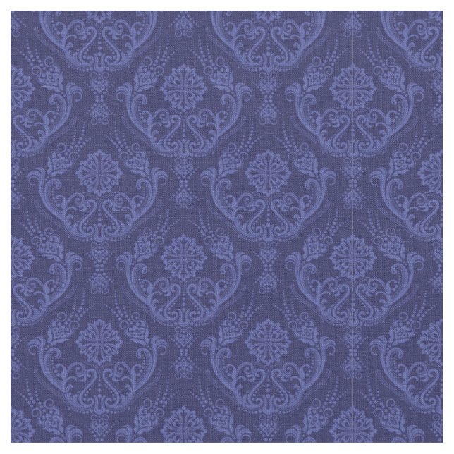 Luxury blue floral damask wallpaper fabric (Close Up)