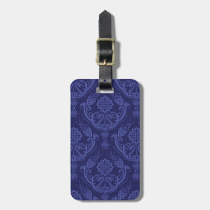 Luxury blue floral damask wallpaper luggage tag