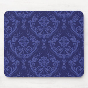 Luxury blue floral damask wallpaper mouse mat