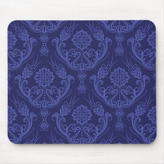 Luxury blue floral damask wallpaper mouse mat (Front)