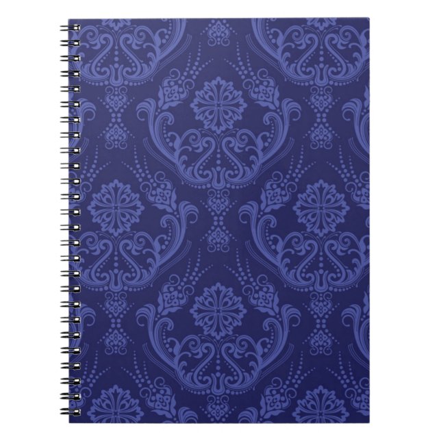 Luxury blue floral damask wallpaper notebook (Front)