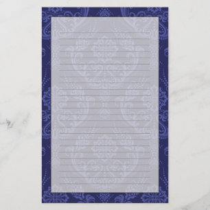 Luxury blue floral damask wallpaper stationery