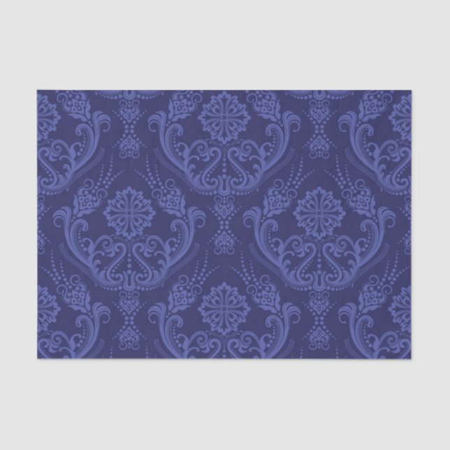 Luxury blue floral damask wallpaper tissue paper (Front)
