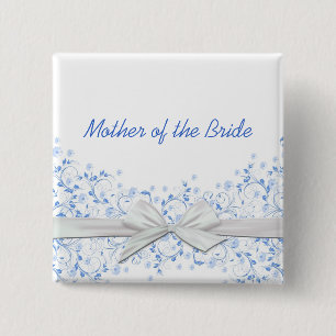 Luxury Blue Floral Swirls Ribbon Button