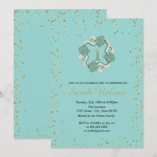 Luxury Blue Flowers Gold Glitter Party Invitation