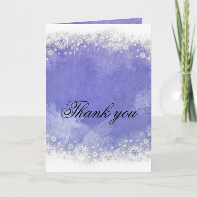 Luxury Blue Frosty Snowflake Winter Thank you card | Zazzle