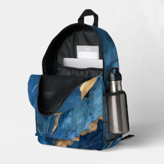 Luxury Blue & Gold Abstract Leaf Backpack